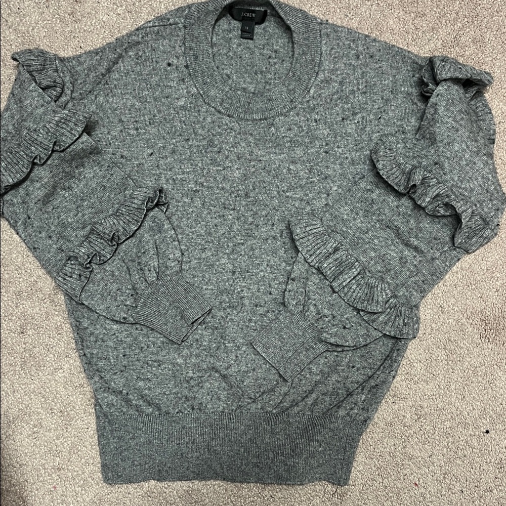 J. Crew Heather Gray Ruffle Sleeve Sweater